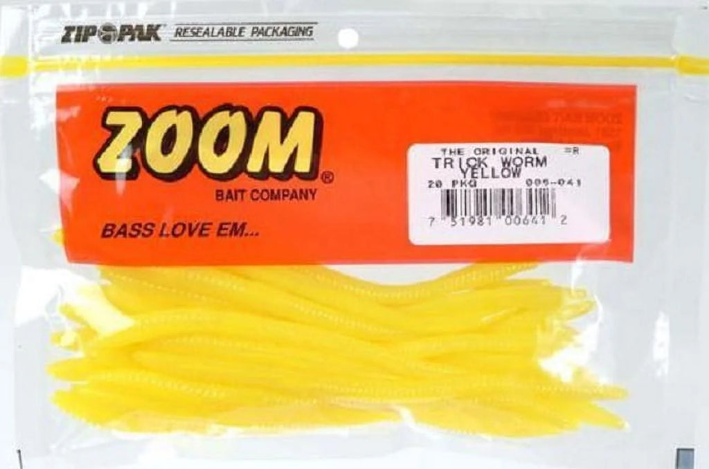 Trick Worm Freshwater Bass Fishing Soft Bait, Yellow, 6 1/2", 20-Pack