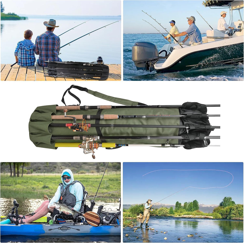 Fishing Rod Bag Pole Case, Portable Large Capacity Fishing Pole Carrier Case Oxford Waterproof Fishing Rod Organizer Travel Bag Fishing Gift for Men