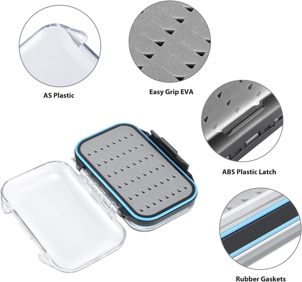 Fly Boxes for Fly Fishing Jig Boxes Two-Sided Waterproof Lightweight Fly Fishing Box Easy Grip Transparent Lid Fly Fishing Lures Box, 4.1"X 3.0"X 1.2", Grey