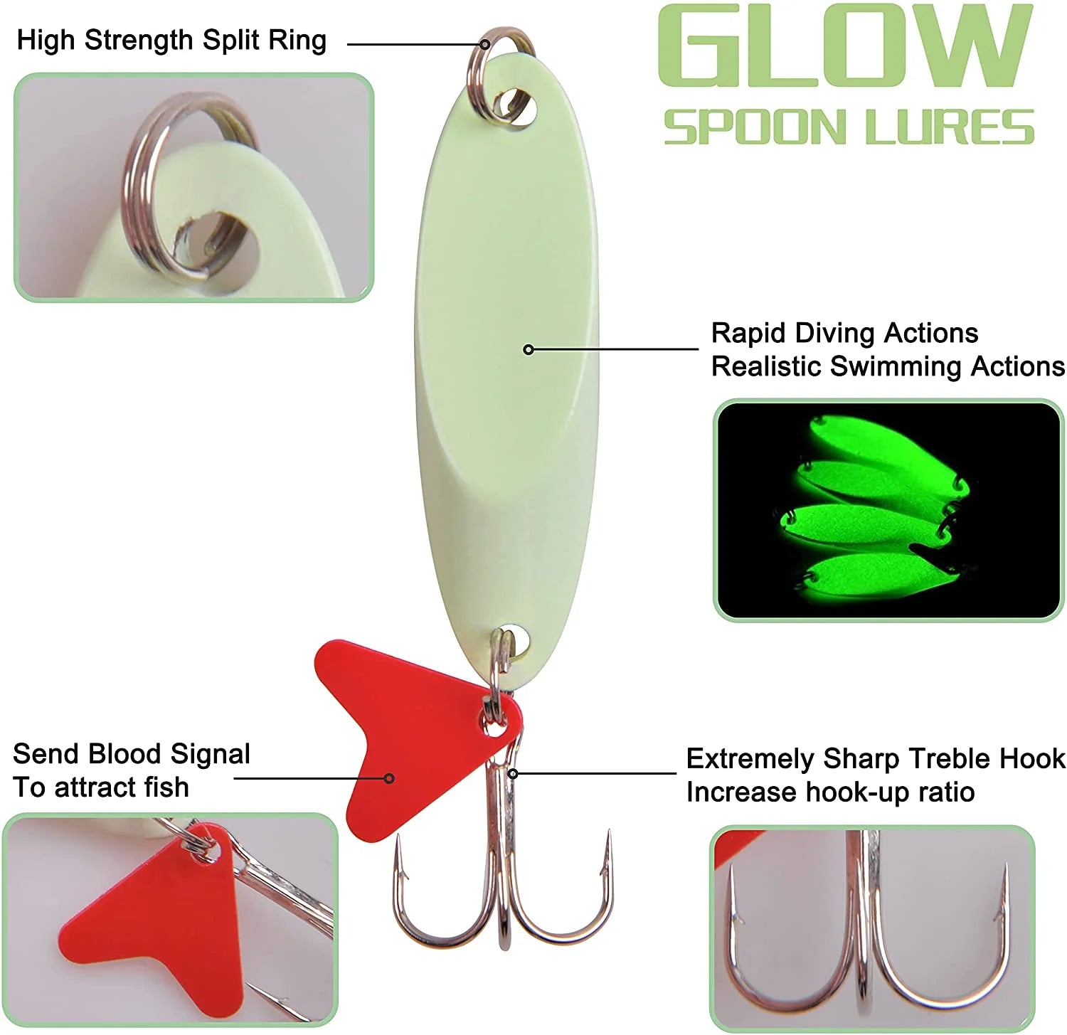Spinner Bait Fishing Lures for Trout Bass Salmon with Sharp Treble Hooks