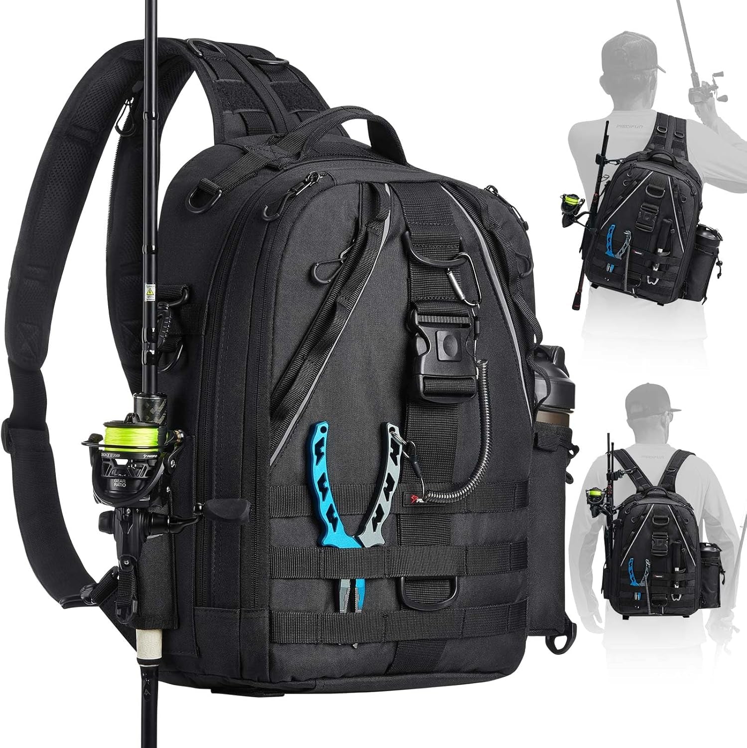 Fishing Backpack with Rod Holder, Lightweight Sling Bag Storge Gear and Equipment