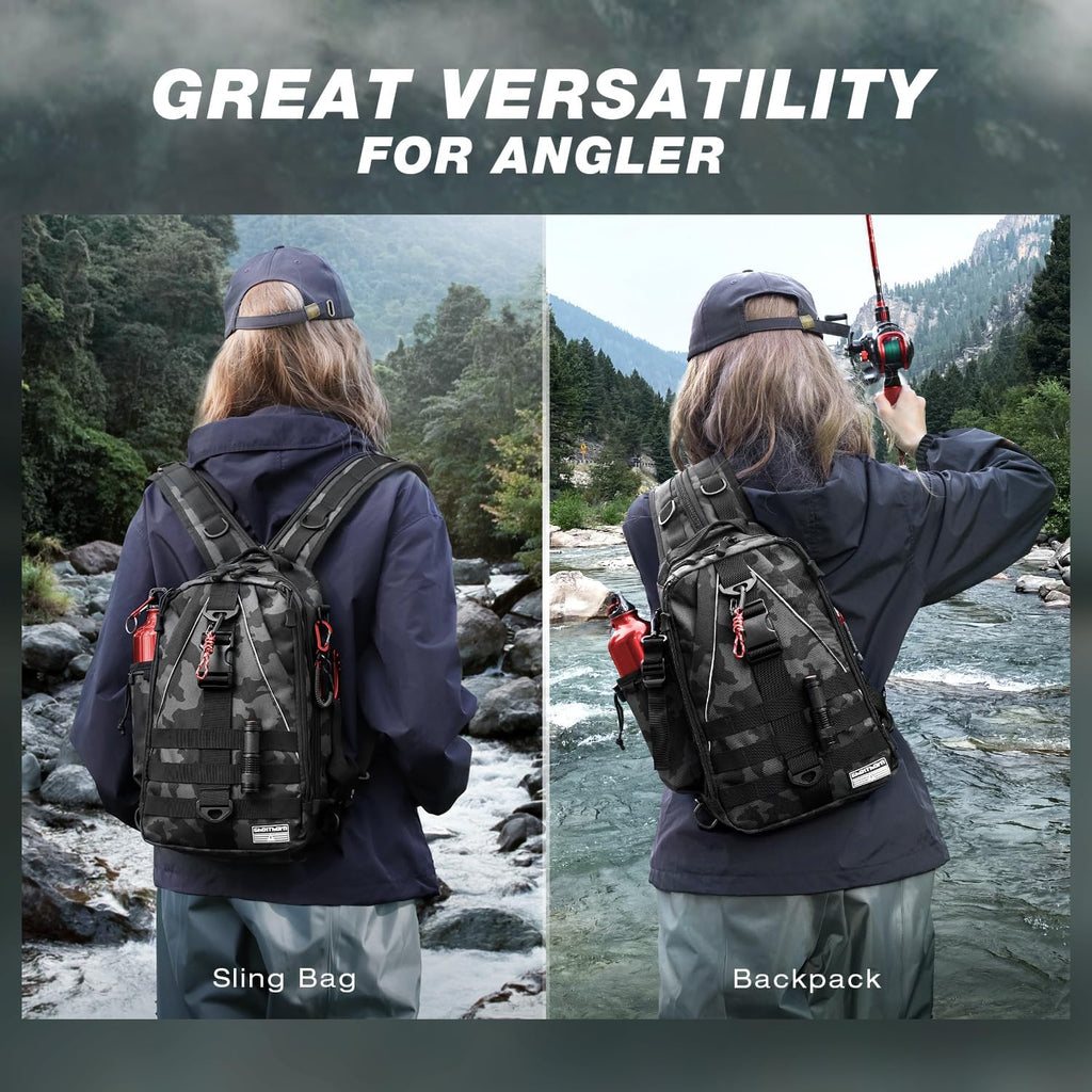 Fishing Backpack Tackle Sling Bag-Backpack with Rod Holder- Lightweight Tackle Box Fly Fishing Gifts for Men Women