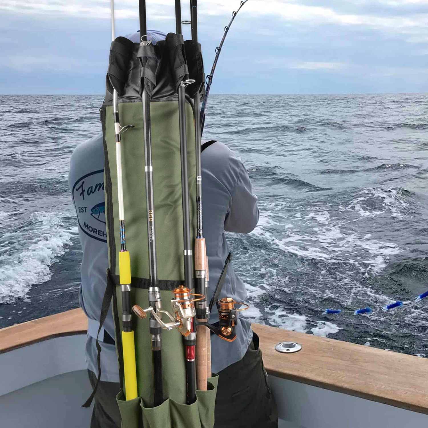 Fishing Rod Bag Pole Case, Portable Large Capacity Fishing Pole Carrier Case Oxford Waterproof Fishing Rod Organizer Travel Bag Fishing Gift for Men