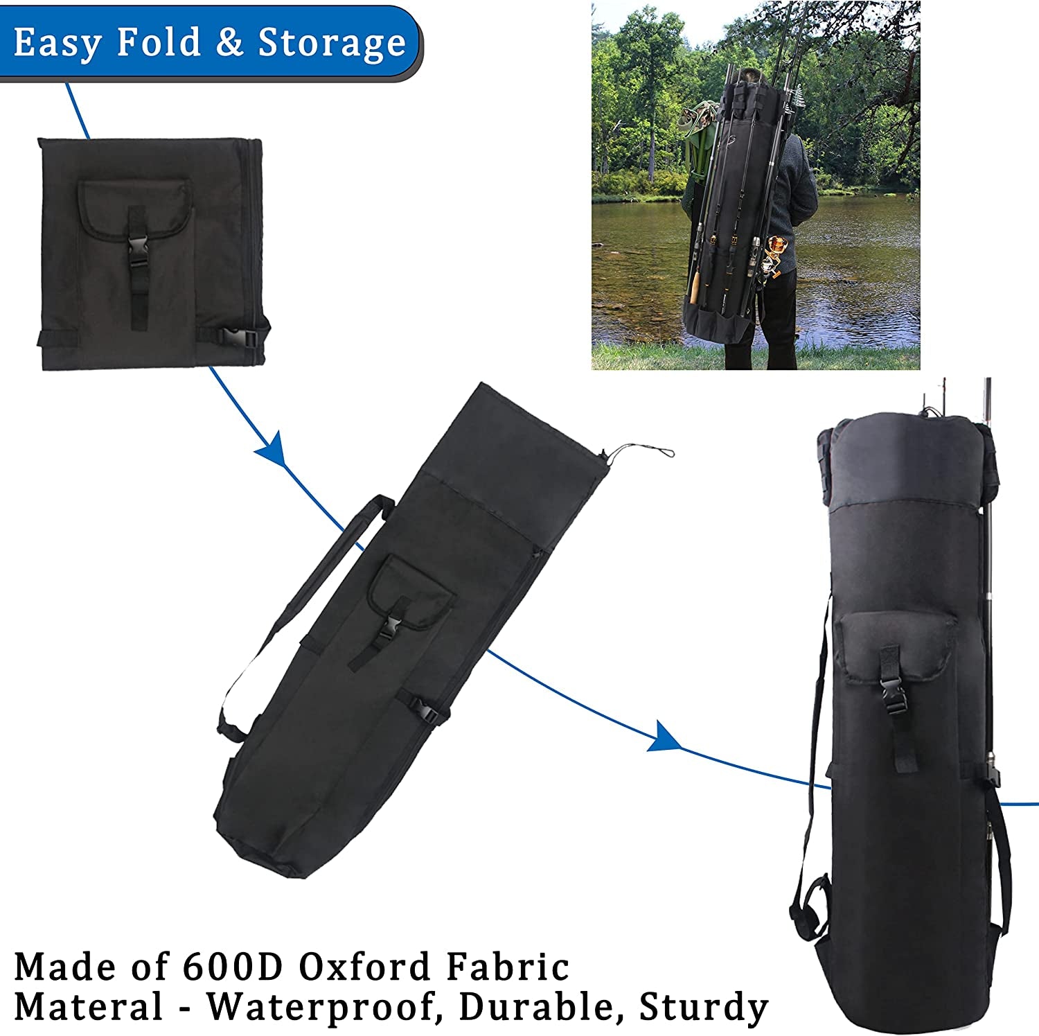 Fishing Rod Case Pole Bag Reel Case Large Capacity Waterproof Travel Carry Bag Fishing Gifts for Men