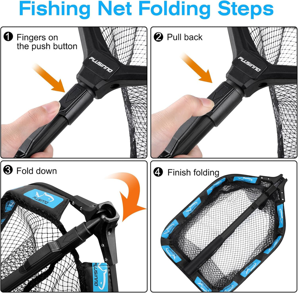 Floating Fishing Net for Steelhead, Salmon, Fly, Kayak, Catfish, Bass, Trout Fishing, Rubber Coated Foldable Landing Net with Fixed or Telescoping Pole Handle, Fishing Gear and Gifts for Men