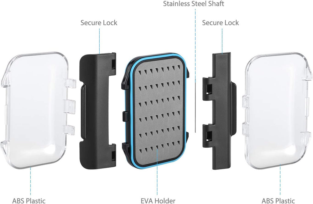 Fly Boxes for Fly Fishing Jig Boxes Two-Sided Waterproof Lightweight Fly Fishing Box Easy Grip Transparent Lid Fly Fishing Lures Box, 4.1"X 3.0"X 1.2", Grey