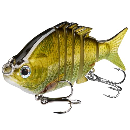 Bassdash SwimPanfish 2.5”/0.34oz Hard Bluegill Swimbaits Multi Jointed Topwater Trout Bass Fishing Crank Lure for Freshwater and Saltwater - Gold