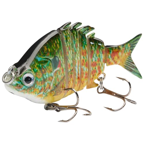 Bassdash SwimPanfish 2.5”/0.34oz Hard Bluegill Swimbaits Multi Jointed Topwater Trout Bass Fishing Crank Lure for Freshwater and Saltwater - Green/Orange Pumpkinseed