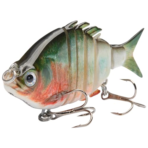 Bassdash SwimPanfish 2.5”/0.34oz Hard Bluegill Swimbaits Multi Jointed Topwater Trout Bass Fishing Crank Lure for Freshwater and Saltwater - Black/Red