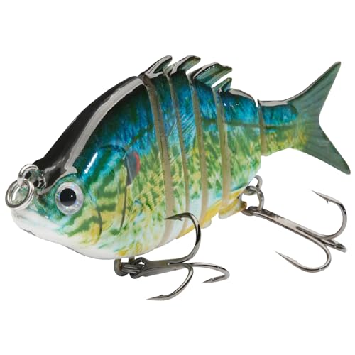Bassdash SwimPanfish 2.5”/0.34oz Hard Bluegill Swimbaits Multi Jointed Topwater Trout Bass Fishing Crank Lure for Freshwater and Saltwater - Blue/Yellow