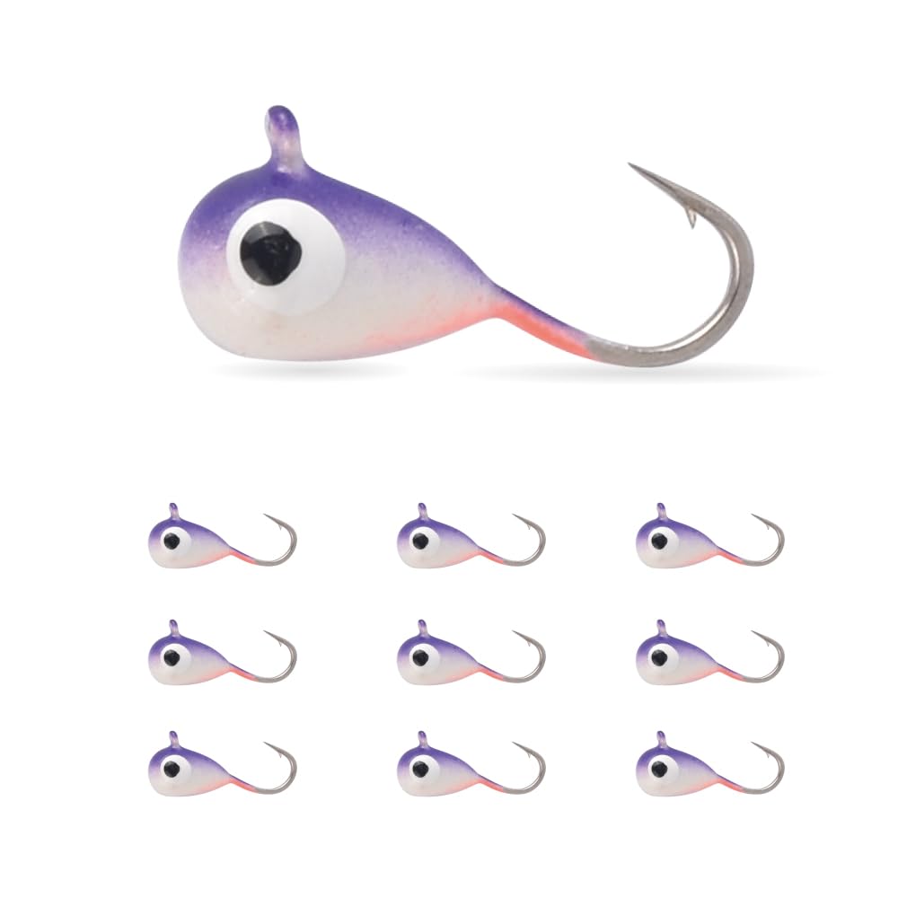 10Pack Tungsten Ice Fishing Jigs, Glow Tungsten Jigs for Panfish Teardrop Ice Jigs Tungsten, 2.7/3.2/4/5/6/7mm