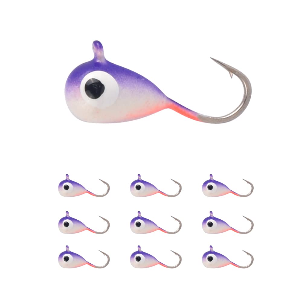 10Pack Tungsten Ice Fishing Jigs, Glow Tungsten Jigs for Panfish Teardrop Ice Jigs Tungsten, 2.7/3.2/4/5/6/7mm