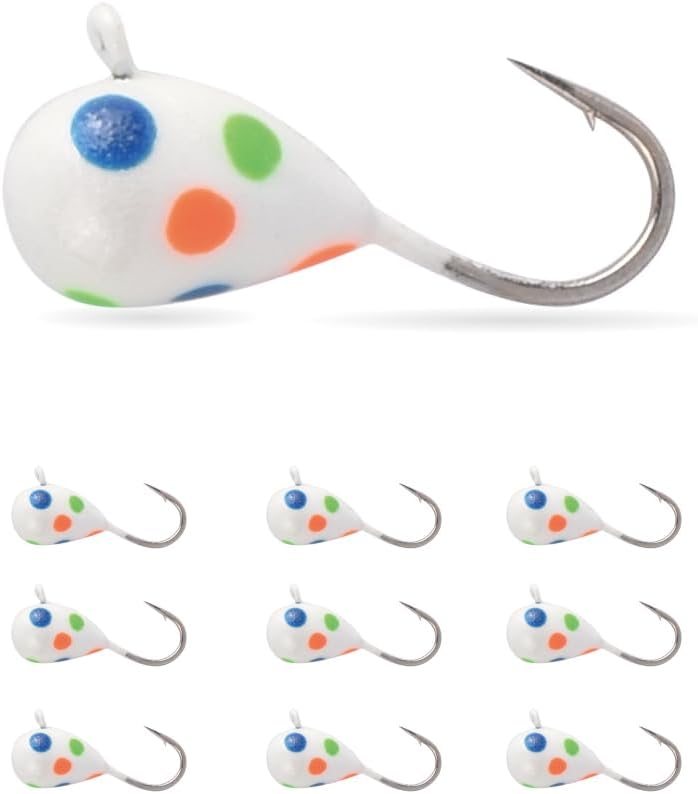 10Pack Tungsten Ice Fishing Jigs, Glow Tungsten Jigs for Panfish Teardrop Ice Jigs Tungsten, 2.7/3.2/4/5/6/7mm