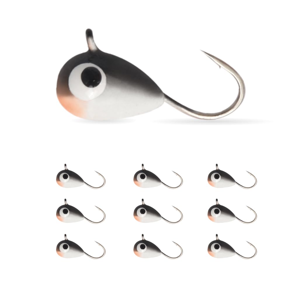 10Pack Tungsten Ice Fishing Jigs, Glow Tungsten Jigs for Panfish Teardrop Ice Jigs Tungsten, 2.7/3.2/4/5/6/7mm