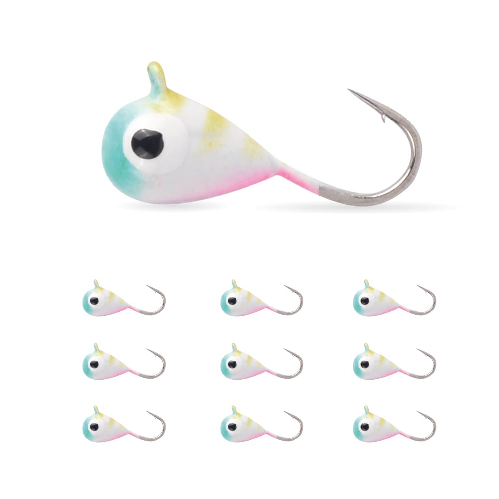 10Pack Tungsten Ice Fishing Jigs, Glow Tungsten Jigs for Panfish Teardrop Ice Jigs Tungsten, 2.7/3.2/4/5/6/7mm