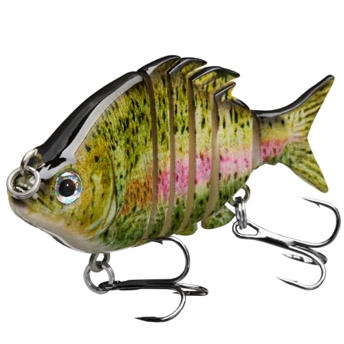 Bassdash SwimPanfish 2.5”/0.34oz Hard Bluegill Swimbaits Multi Jointed Topwater Trout Bass Fishing Crank Lure for Freshwater and Saltwater - Light Rainbow