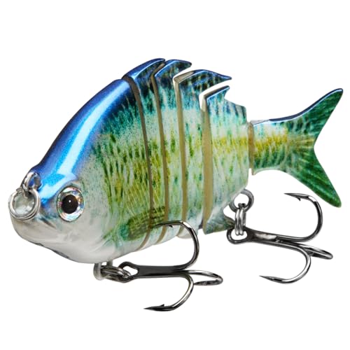 Bassdash SwimPanfish 2.5”/0.34oz Hard Bluegill Swimbaits Multi Jointed Topwater Trout Bass Fishing Crank Lure for Freshwater and Saltwater - Blue Fish