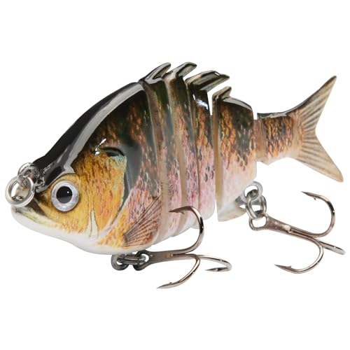 Bassdash SwimPanfish 2.5”/0.34oz Hard Bluegill Swimbaits Multi Jointed Topwater Trout Bass Fishing Crank Lure for Freshwater and Saltwater - Pink Bluegill