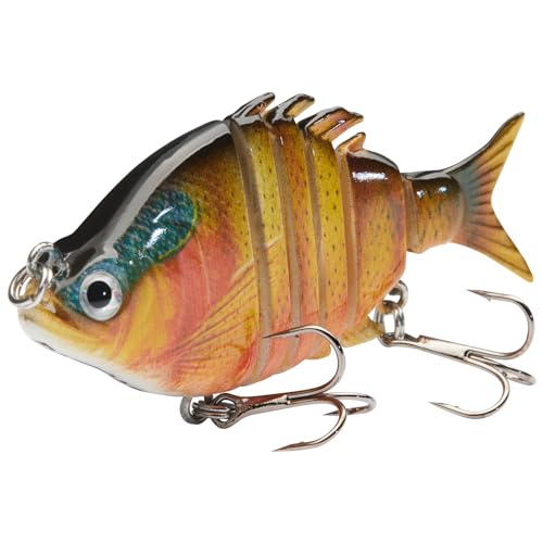 Bassdash SwimPanfish 2.5”/0.34oz Hard Bluegill Swimbaits Multi Jointed Topwater Trout Bass Fishing Crank Lure for Freshwater and Saltwater - Orange Sunfish