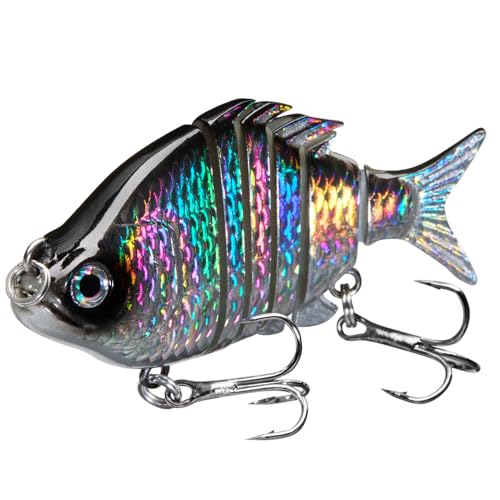 Bassdash SwimPanfish 2.5”/0.34oz Hard Bluegill Swimbaits Multi Jointed Topwater Trout Bass Fishing Crank Lure for Freshwater and Saltwater - Black/Silver