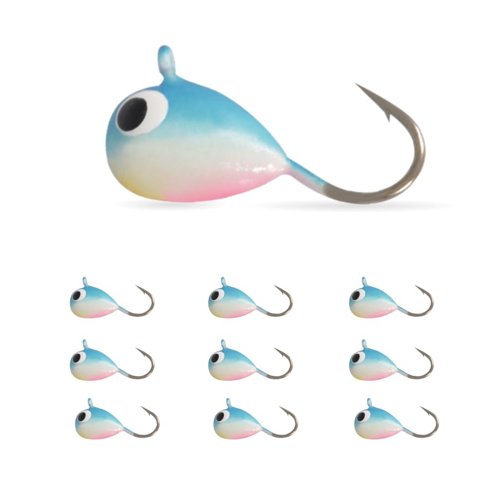 10Pack Tungsten Ice Fishing Jigs, Glow Tungsten Jigs for Panfish Teardrop Ice Jigs Tungsten, 2.7/3.2/4/5/6/7mm