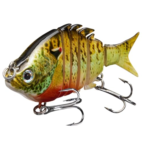 Bassdash SwimPanfish 2.5”/0.34oz Hard Bluegill Swimbaits Multi Jointed Topwater Trout Bass Fishing Crank Lure for Freshwater and Saltwater - Redbreast Pumpkinseed