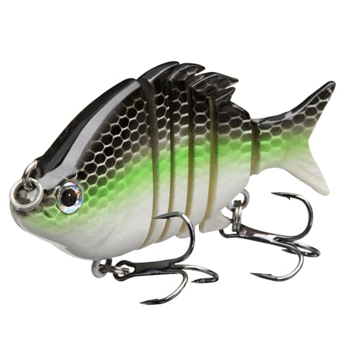 Bassdash SwimPanfish 2.5”/0.34oz Hard Bluegill Swimbaits Multi Jointed Topwater Trout Bass Fishing Crank Lure for Freshwater and Saltwater - Fluorescent White Shad