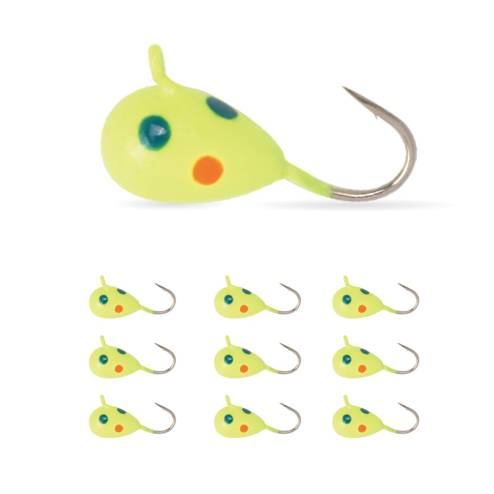 10Pack Tungsten Ice Fishing Jigs, Glow Tungsten Jigs for Panfish Teardrop Ice Jigs Tungsten, 2.7/3.2/4/5/6/7mm