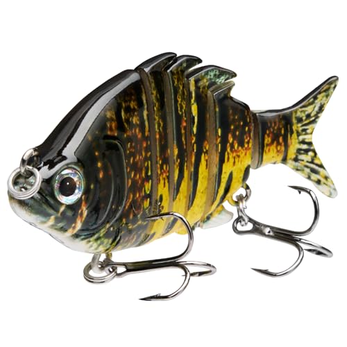 Bassdash SwimPanfish 2.5”/0.34oz Hard Bluegill Swimbaits Multi Jointed Topwater Trout Bass Fishing Crank Lure for Freshwater and Saltwater - Yellow Mackerel