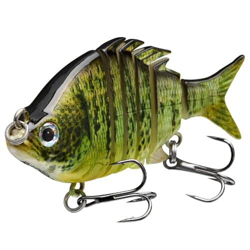 Bassdash SwimPanfish 2.5”/0.34oz Hard Bluegill Swimbaits Multi Jointed Topwater Trout Bass Fishing Crank Lure for Freshwater and Saltwater - Green Pumpkinseed