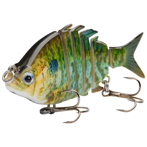 Bassdash SwimPanfish 2.5”/0.34oz Hard Bluegill Swimbaits Multi Jointed Topwater Trout Bass Fishing Crank Lure for Freshwater and Saltwater - Blue/Gold Pumpkinseed