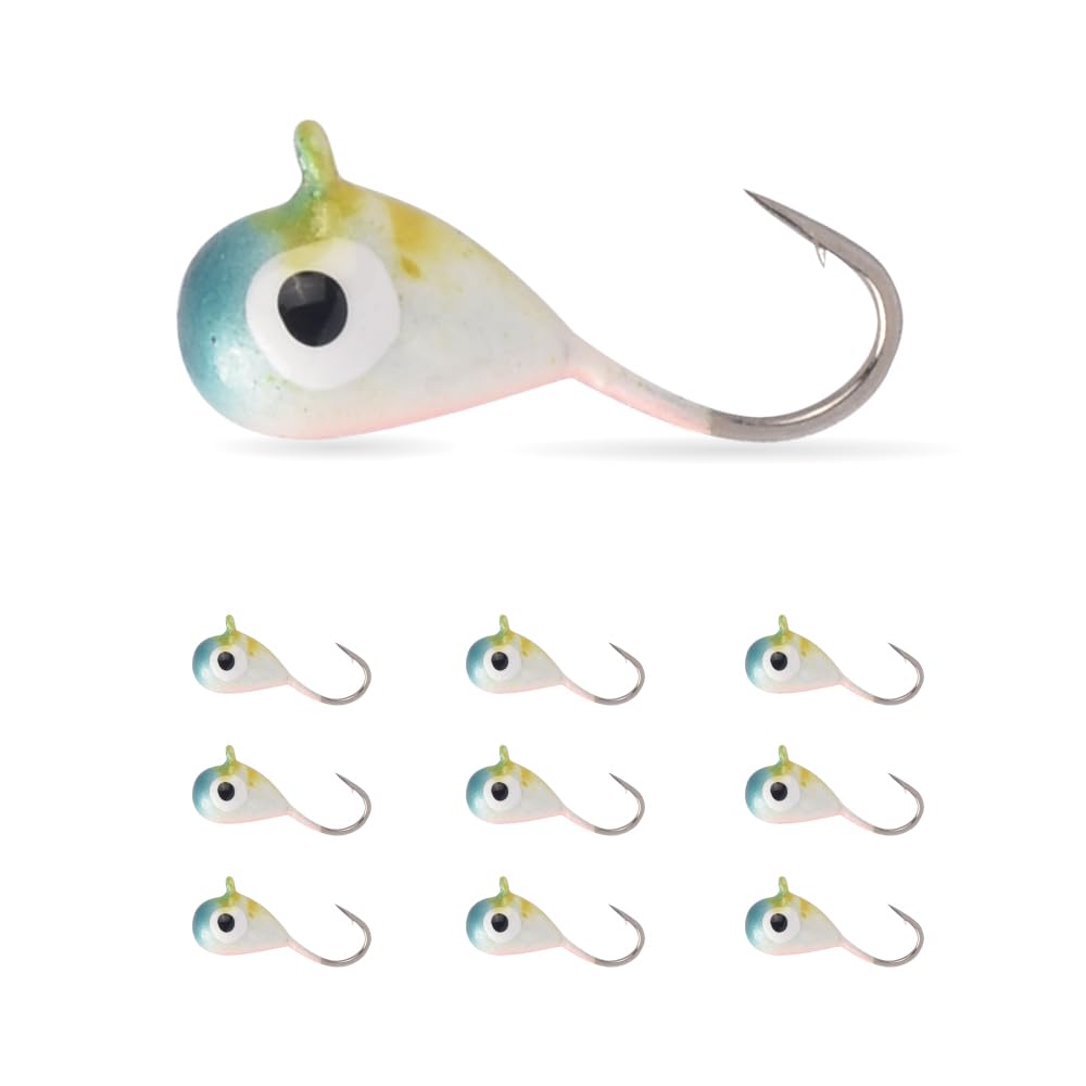 10Pack Tungsten Ice Fishing Jigs, Glow Tungsten Jigs for Panfish Teardrop Ice Jigs Tungsten, 2.7/3.2/4/5/6/7mm