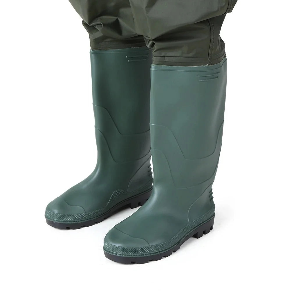 Nylon PVC Fishing Chest Waders Breathable Waterproof W/ Wading Boots Army Green