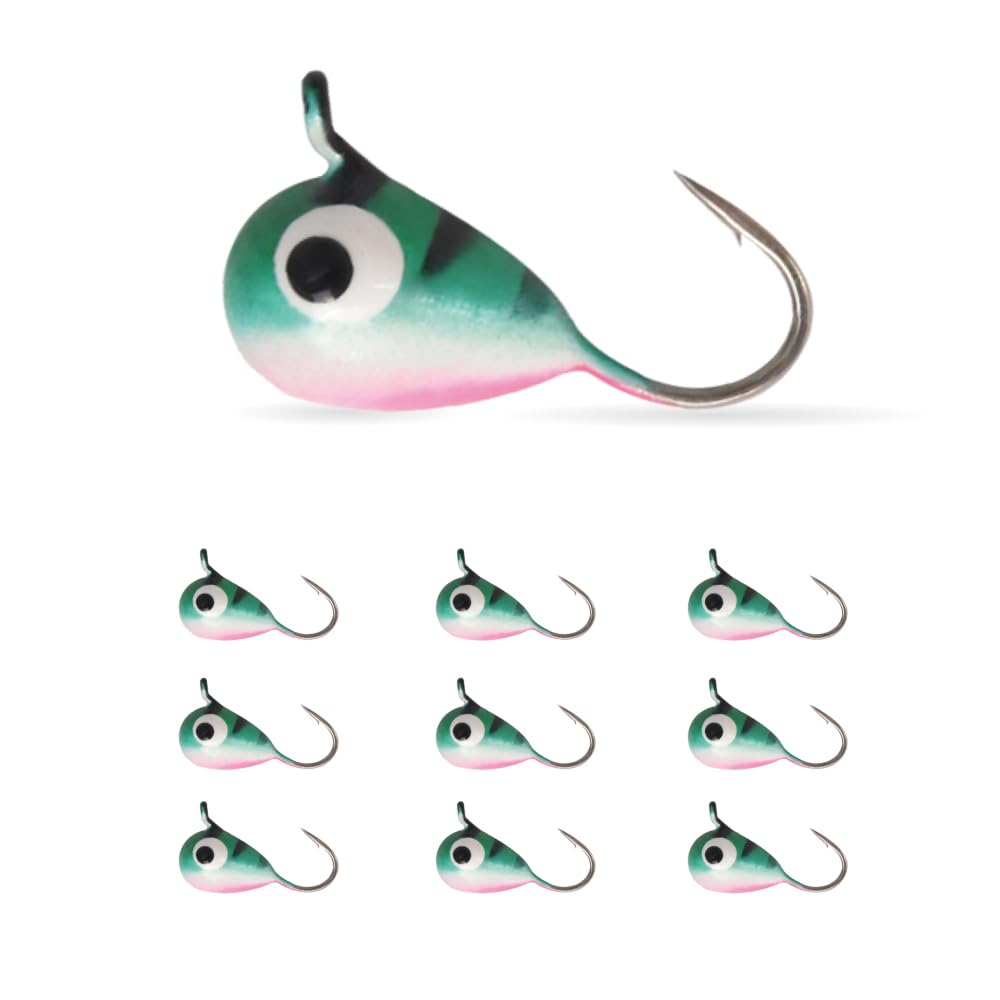 10Pack Tungsten Ice Fishing Jigs, Glow Tungsten Jigs for Panfish Teardrop Ice Jigs Tungsten, 2.7/3.2/4/5/6/7mm