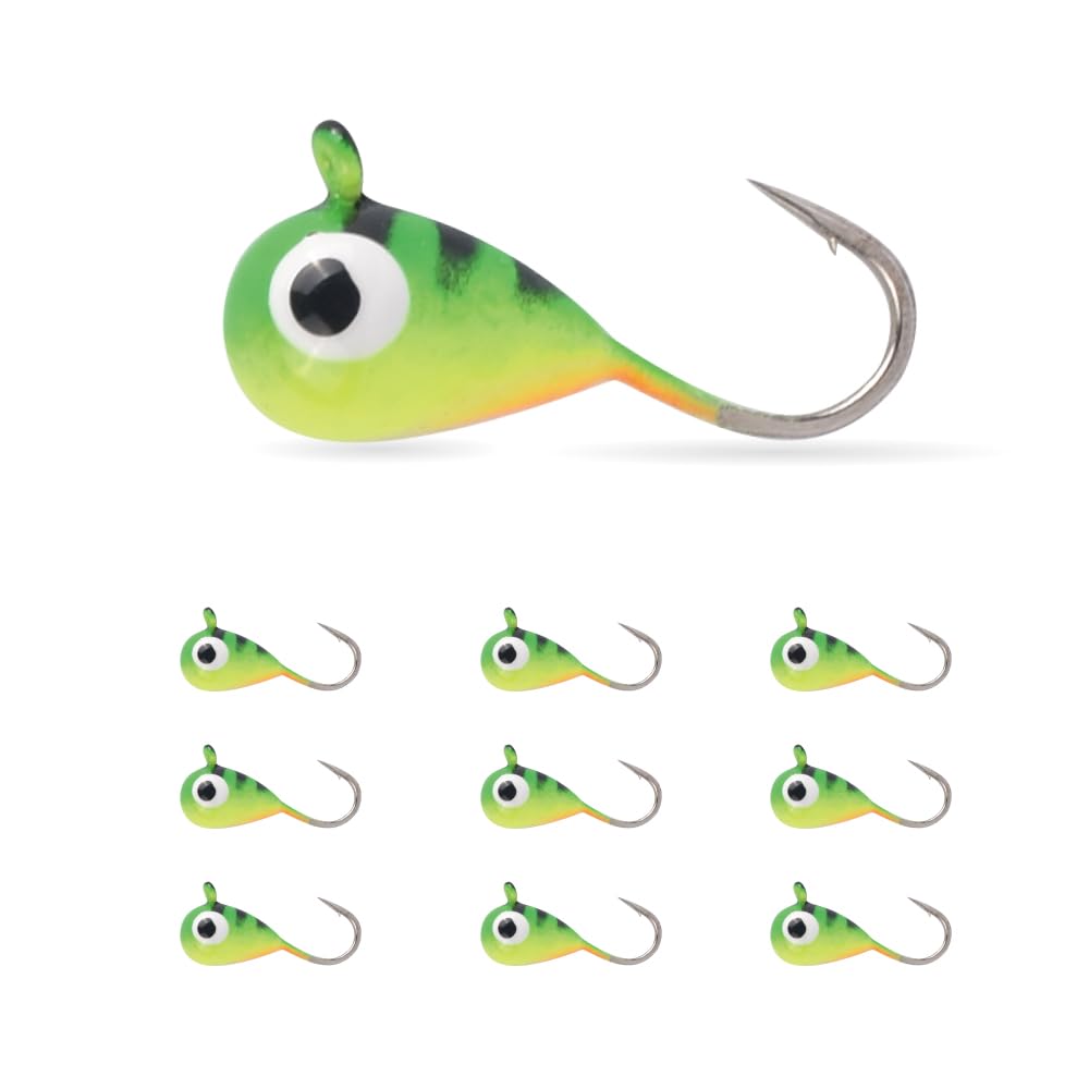 10Pack Tungsten Ice Fishing Jigs, Glow Tungsten Jigs for Panfish Teardrop Ice Jigs Tungsten, 2.7/3.2/4/5/6/7mm