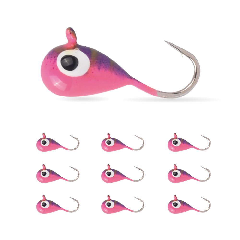 10Pack Tungsten Ice Fishing Jigs, Glow Tungsten Jigs for Panfish Teardrop Ice Jigs Tungsten, 2.7/3.2/4/5/6/7mm