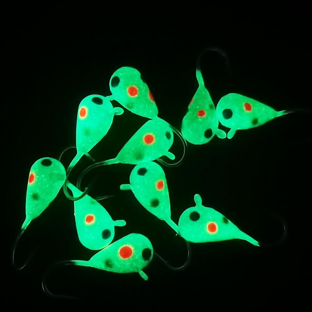 10Pack Tungsten Ice Fishing Jigs, Glow Tungsten Jigs for Panfish Teardrop Ice Jigs Tungsten, 2.7/3.2/4/5/6/7mm