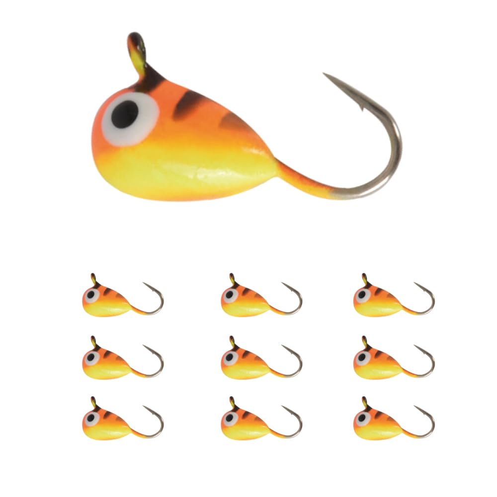 10Pack Tungsten Ice Fishing Jigs, Glow Tungsten Jigs for Panfish Teardrop Ice Jigs Tungsten, 2.7/3.2/4/5/6/7mm