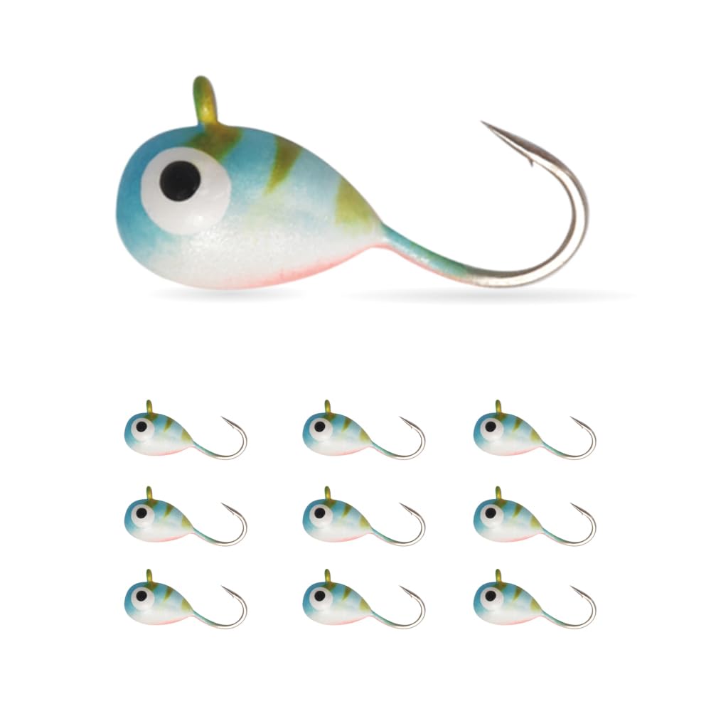 10Pack Tungsten Ice Fishing Jigs, Glow Tungsten Jigs for Panfish Teardrop Ice Jigs Tungsten, 2.7/3.2/4/5/6/7mm