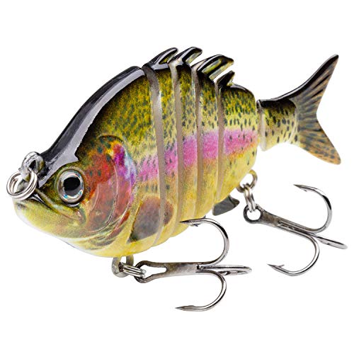 Bassdash SwimPanfish 2.5”/0.34oz Hard Bluegill Swimbaits Multi Jointed Topwater Trout Bass Fishing Crank Lure for Freshwater and Saltwater - Rainbow