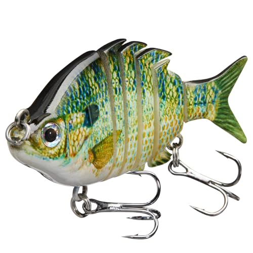 Bassdash SwimPanfish 2.5”/0.34oz Hard Bluegill Swimbaits Multi Jointed Topwater Trout Bass Fishing Crank Lure for Freshwater and Saltwater - Natural Bluegill