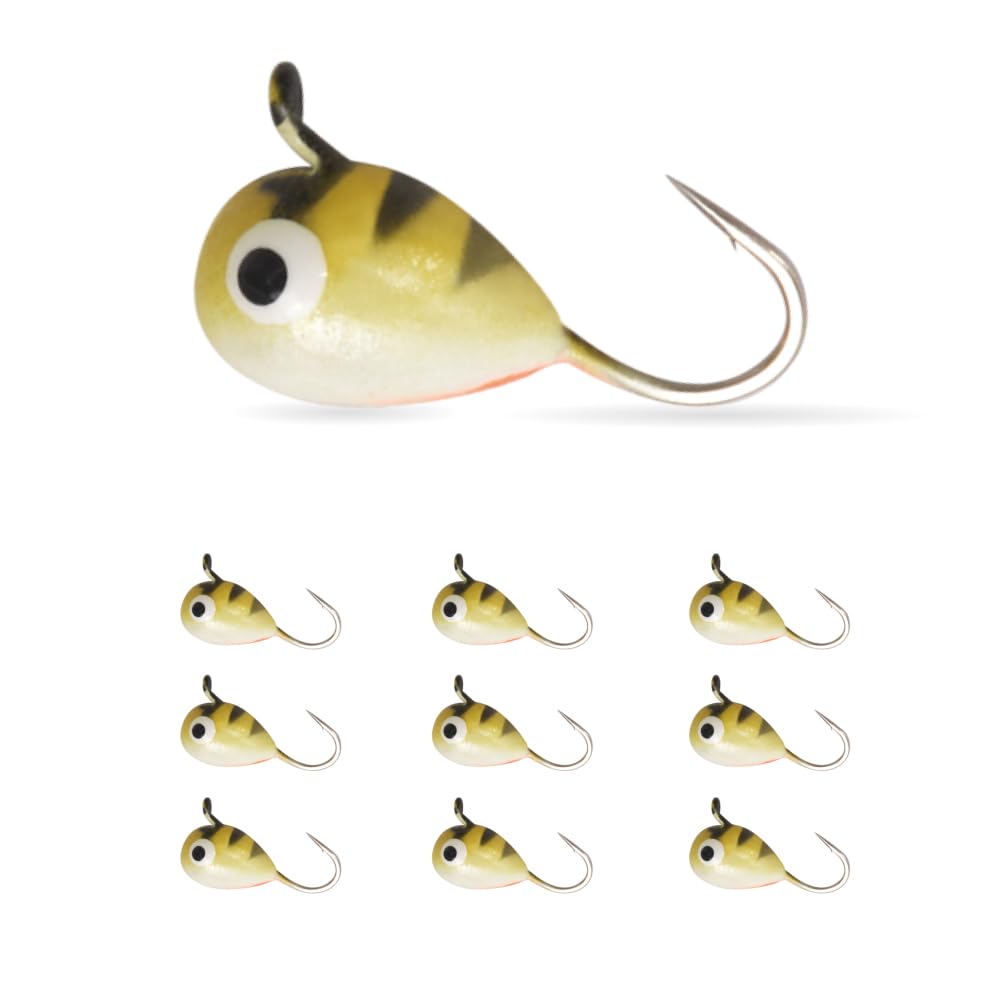 10Pack Tungsten Ice Fishing Jigs, Glow Tungsten Jigs for Panfish Teardrop Ice Jigs Tungsten, 2.7/3.2/4/5/6/7mm