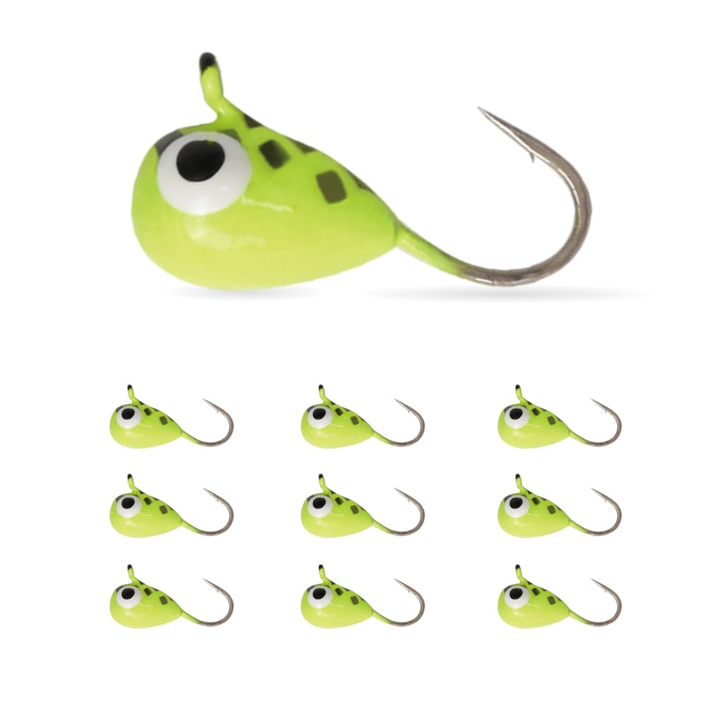 10Pack Tungsten Ice Fishing Jigs, Glow Tungsten Jigs for Panfish Teardrop Ice Jigs Tungsten, 2.7/3.2/4/5/6/7mm