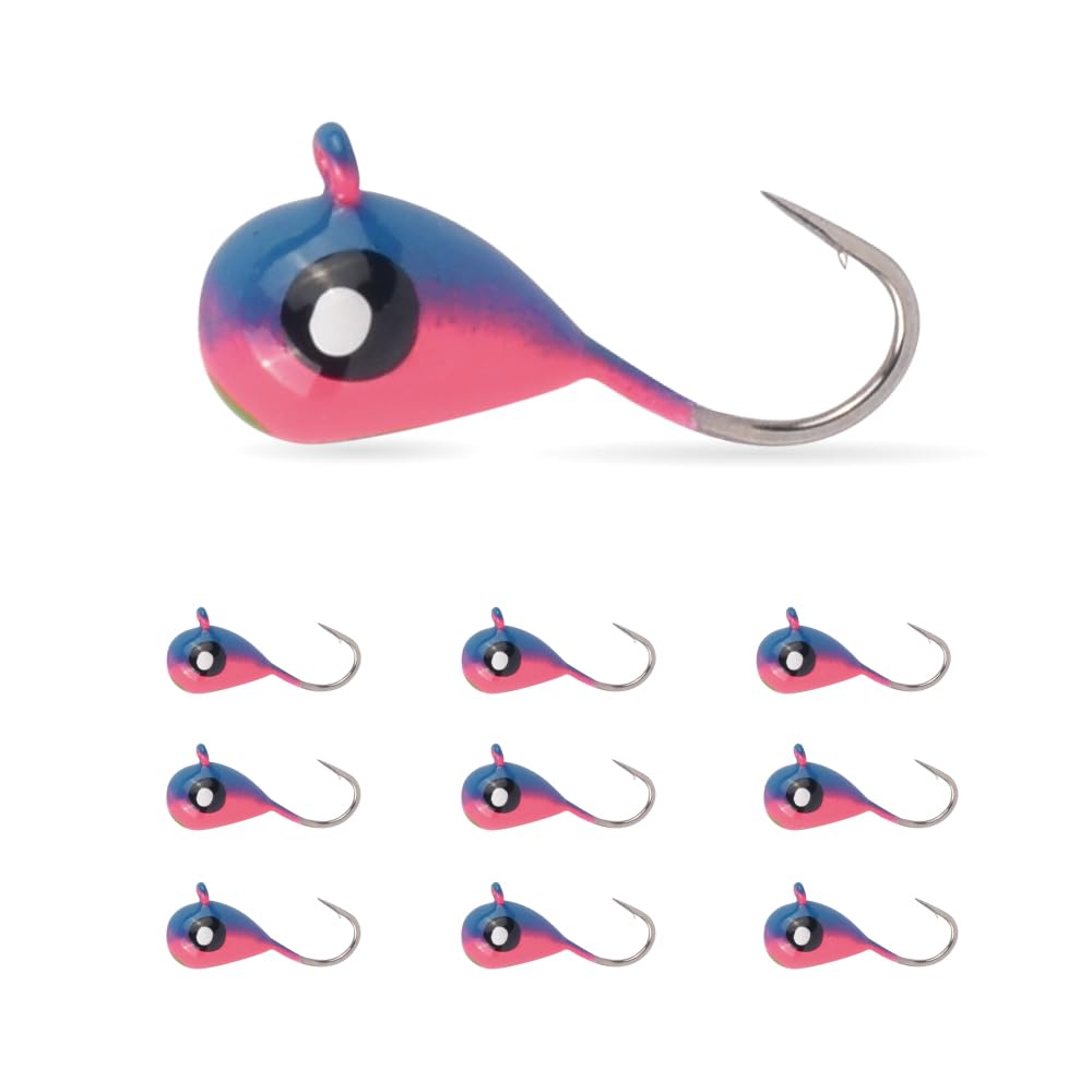 10Pack Tungsten Ice Fishing Jigs, Glow Tungsten Jigs for Panfish Teardrop Ice Jigs Tungsten, 2.7/3.2/4/5/6/7mm