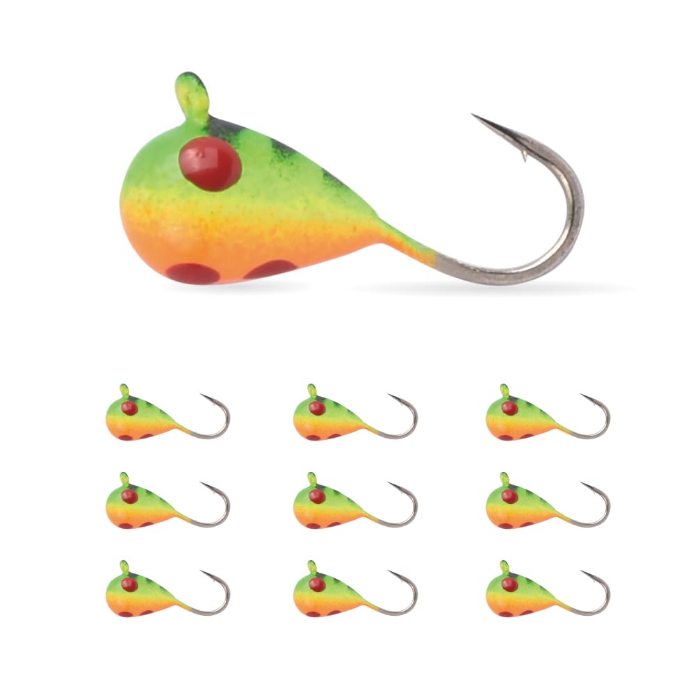10Pack Tungsten Ice Fishing Jigs, Glow Tungsten Jigs for Panfish Teardrop Ice Jigs Tungsten, 2.7/3.2/4/5/6/7mm