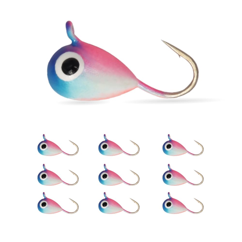 10Pack Tungsten Ice Fishing Jigs, Glow Tungsten Jigs for Panfish Teardrop Ice Jigs Tungsten, 2.7/3.2/4/5/6/7mm