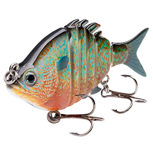 Bassdash SwimPanfish 2.5”/0.34oz Hard Bluegill Swimbaits Multi Jointed Topwater Trout Bass Fishing Crank Lure for Freshwater and Saltwater - Longear Sunfish