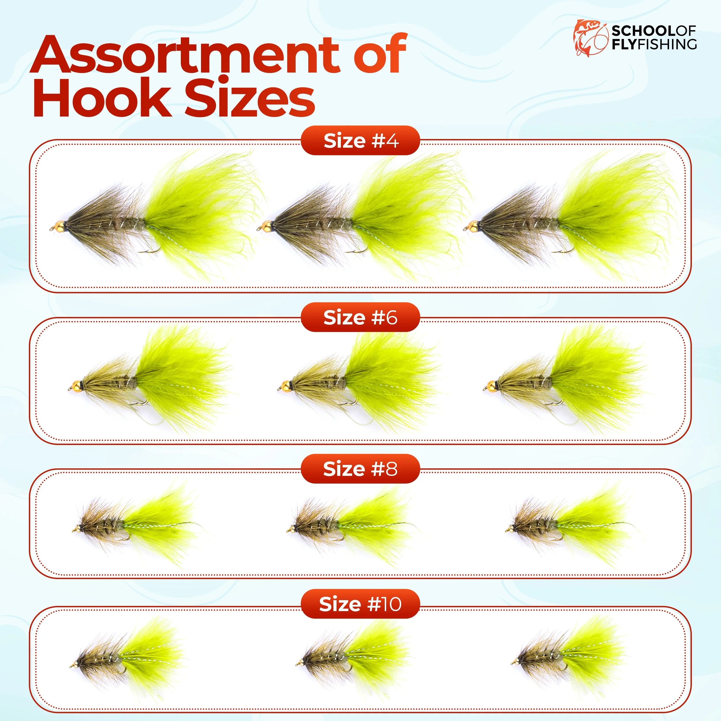 Wooly Bugger Flies | 12 PC Trout Fly Fishing Streamer Pack | Size 4, 6, 8, 10 | (Brown/Red)