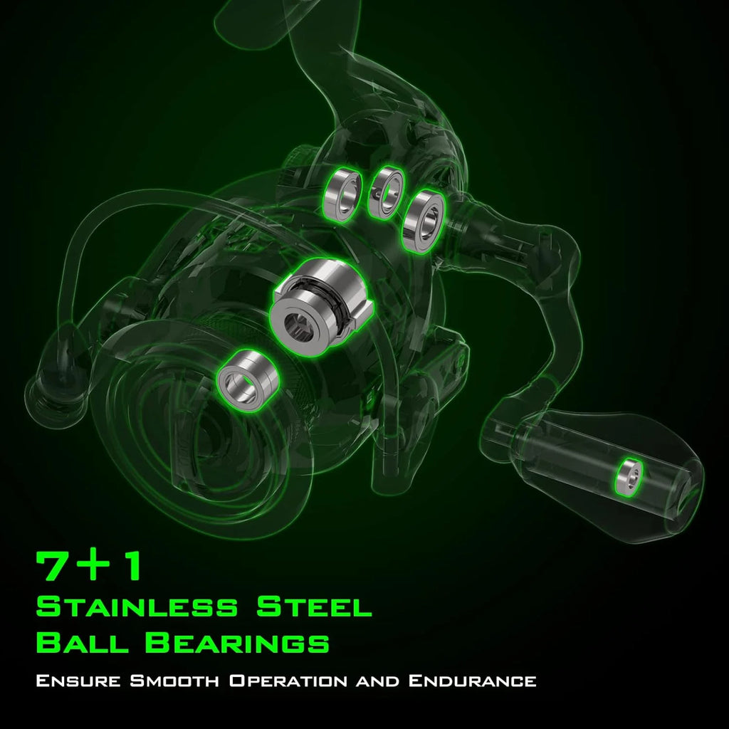 3000 Spinning Reel 5.6Oz Oversized Stainless Steel Main Shaft-Green 7+1-Zephyr Green