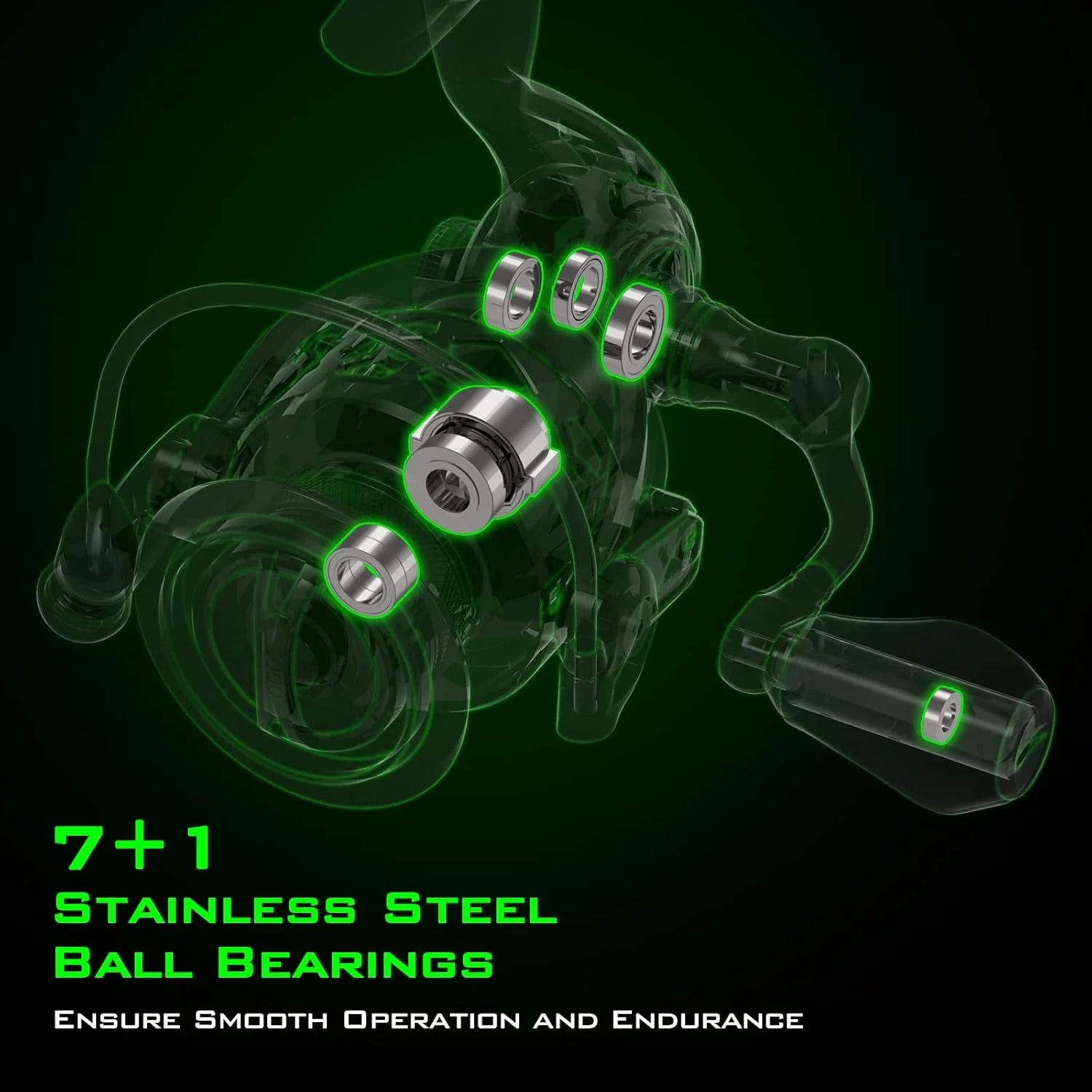 3000 Spinning Reel 5.6Oz Oversized Stainless Steel Main Shaft-Green 7+1-Zephyr Green